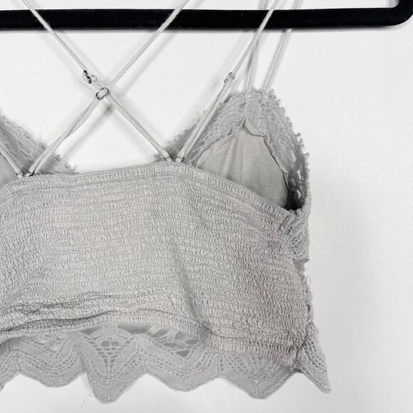 Free People One XSmall Gray Ilektra Bralette Lace Crochet Cropped Tank Straps - Picture 5 of 9